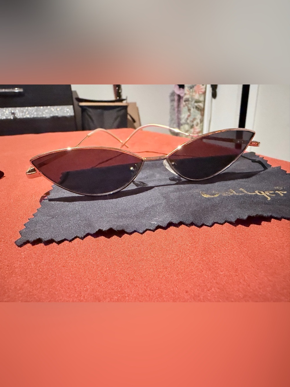 Dollger Gold Frame Dark Black Cat-Eye Sunglasses